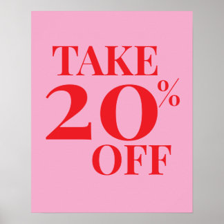Affiche 20% Off Sale Sign, Pink and Red Sale