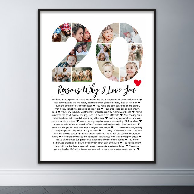 Affiche 20 Raisons pour lesquelles je t'aime 20e anniversa (20 reasons why I love you poster wall art)