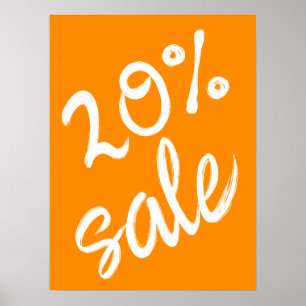 Affiche 20% Signe de vente, 18x24 Été Vente Orange