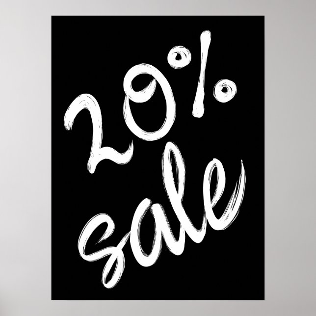 Affiche 20% Signe de vente, 18x24 Vente noir et blanc (Devant)