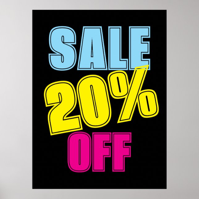 Affiche 20% Signe de vente, Signal de magasin de détail, V (Devant)