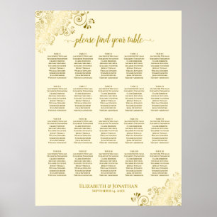 Affiche 20 Table Cream & Gold Frills Mariage Seating Chart