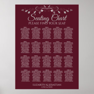 Affiche 20 Table Elegant Burgundy Wedding Seating Chart