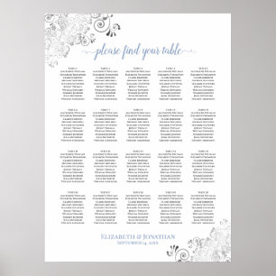 Affiche 20 Table Mariage Assise Graphique Blanc & Bleu