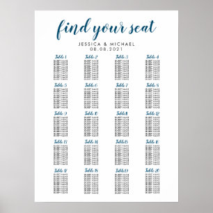 Affiche 20 Table Navy Color Wedding Guest Seating Chart