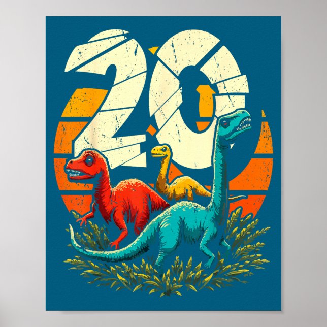 Affiche 20th Birthday Trex Dinosaur 20 Year Old Boy Girl  (Devant)