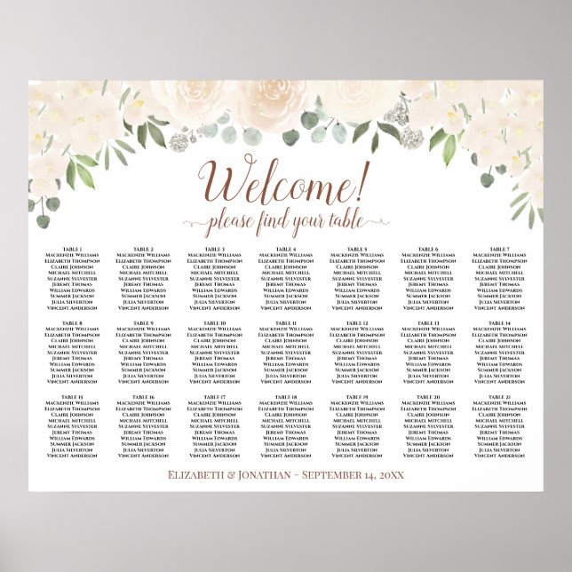 Affiche 21 Table Blush Roses Mariage Plan de Table (Devant)