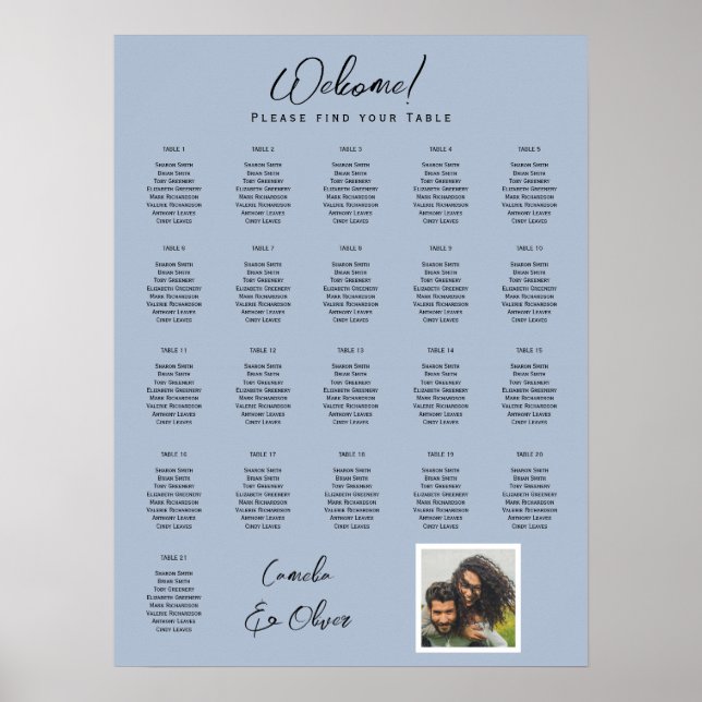 Affiche 21 Table Dusty Blue PHOTO SEATING Chart (Devant)
