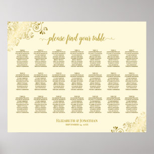 Affiche 21 Table Wedding Seating Chart Cream & Gold Frills