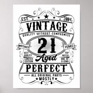 Affiche 21e anniversaire 21 ans Vintage Est 2004 Anniversa