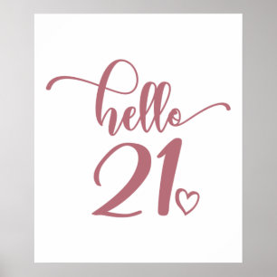 Affiche 21e Anniversaire Femmes Bonjour 21 mignonne 21 ans