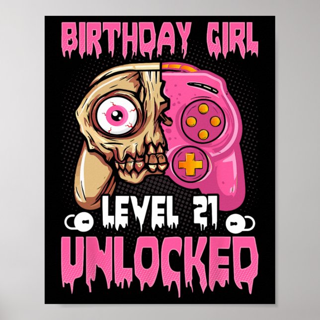Affiche 21e anniversaire fille niveau 21 déverrouillé jeu  (Devant)