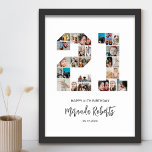 Affiche 21e anniversaire Numéro 21 Photo personnalisée Col<br><div class="desc">Célébrez le 21ème anniversaire avec cette affiche personnalisée de collage photo numéro 21. Ce cadeau personnalisable est également parfait pour un anniversaire mariage. C'est une excellente façon de présenter des souvenirs précieux de votre vie de mariage et de marié. L'affiche comporte un collage de photos qui capturent ces moments spéciaux,...</div>