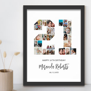 Affiche 21e anniversaire Numéro 21 Photo personnalisée Col
