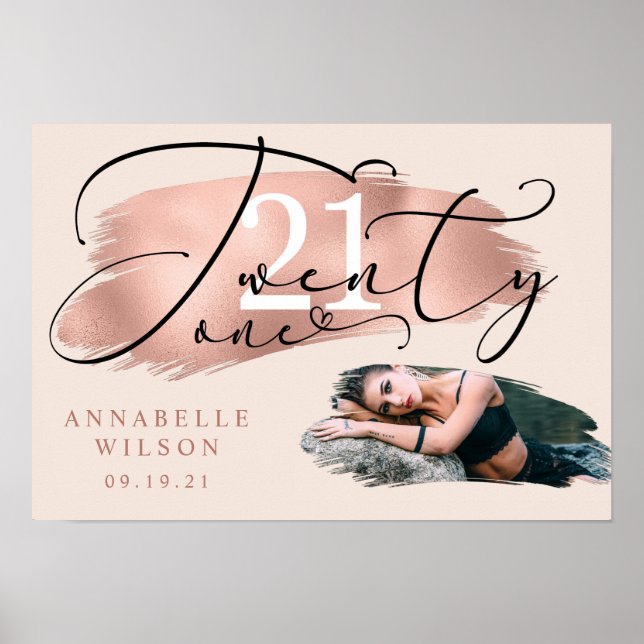 Affiche 21e anniversaire Rose Gold & Pink Photo (Devant)