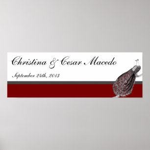 Affiche 22,5 po x 7,5 po Personnalisé Peacock Rouge Noir B