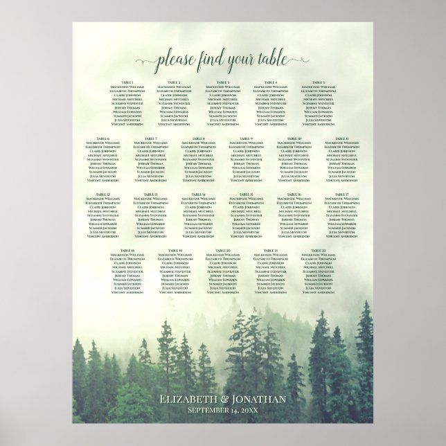 Affiche 22 Table des Pins Verts Plan de Table de Mariage (Devant)