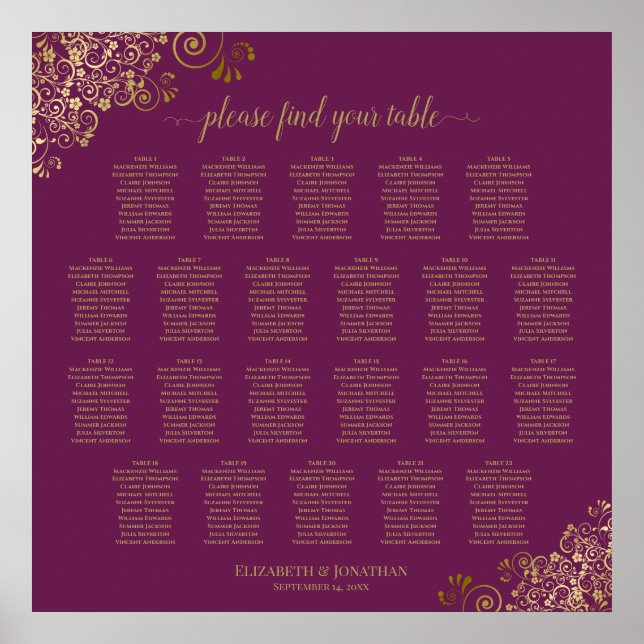Affiche 22 Table Lacy Gold sur Cassis Mariage graphique (Devant)