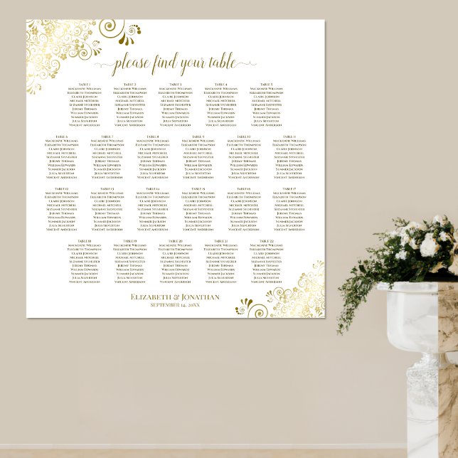 Affiche 22 Table Lacy Or en Blanc Plan de Table de Mariage (Créateur téléchargé)