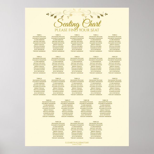 Affiche 22 Table Simple Gold Cream Wedding Seating Chart (Devant)