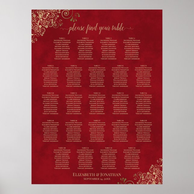Affiche 23 Frilles d'or de la table sur le Mariage rouge (Devant)