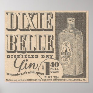 Affiche 23 mars 1935 Ad Dixie Belle Gin