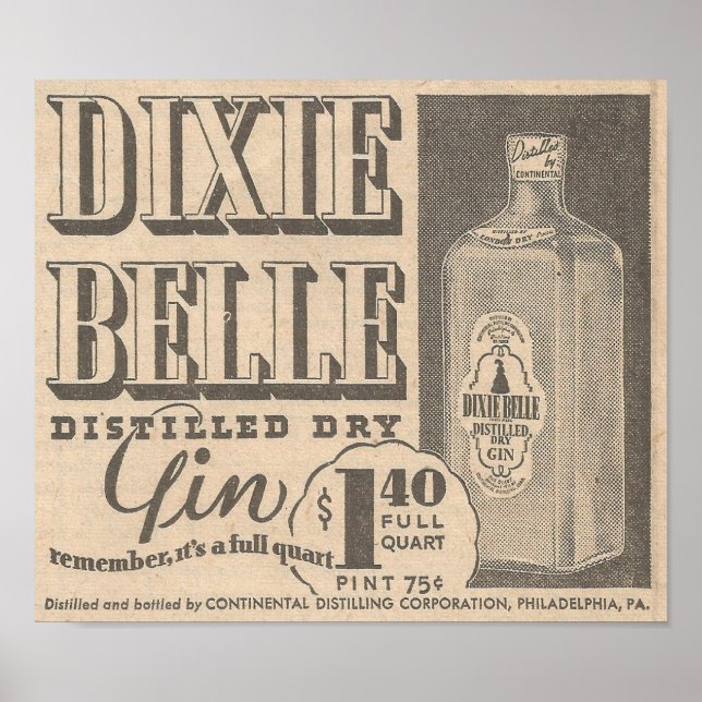 Affiche 23 mars 1935 Ad Dixie Belle Gin (Devant)