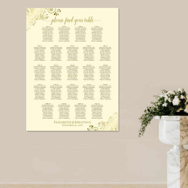 Affiche 23 Table Cream & Gold Frills Mariage Seating Chart (On Wall)