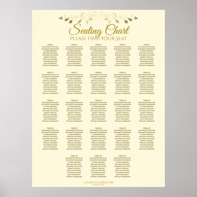 Affiche 23 Table Crème d'or Élégante carte de mariage (Devant)