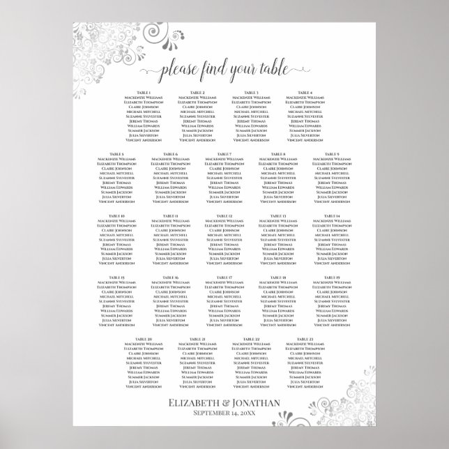 Affiche 23 Table Lacy Silver Frills Mariage Seating Chart (Devant)