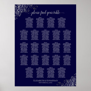 Affiche 23 Table Wedding Seating Chart Navy Blue & Silver