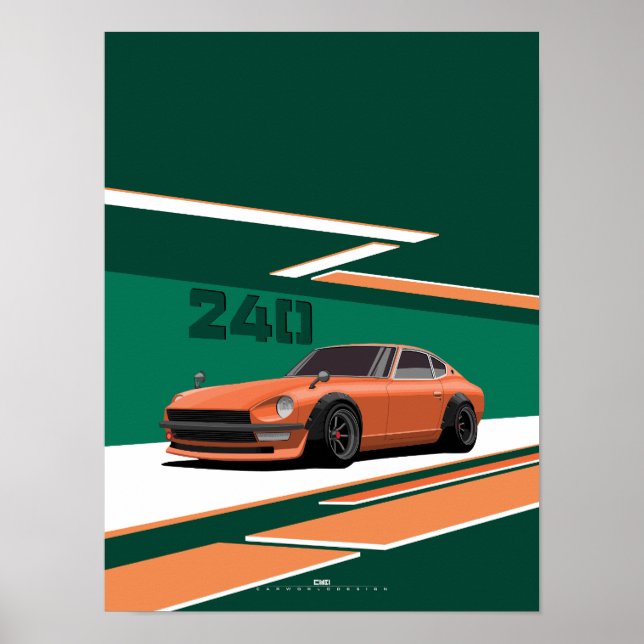 Affiche 240Z Orange Classique Performance Japonaise (Devant)