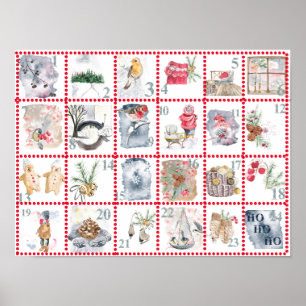 Affiche 24 Différentes images aquarelle Calendrier de l'av