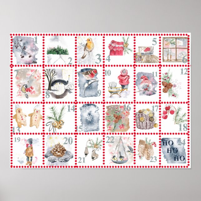 Affiche 24 Différentes images aquarelle Calendrier de l'av (Devant)