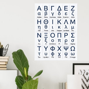Affiche 24 lettres complètes de l'alphabet grec en ordre