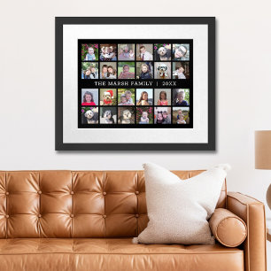 Affiche 24 Photo Collage avec nom de famille Date - noir
