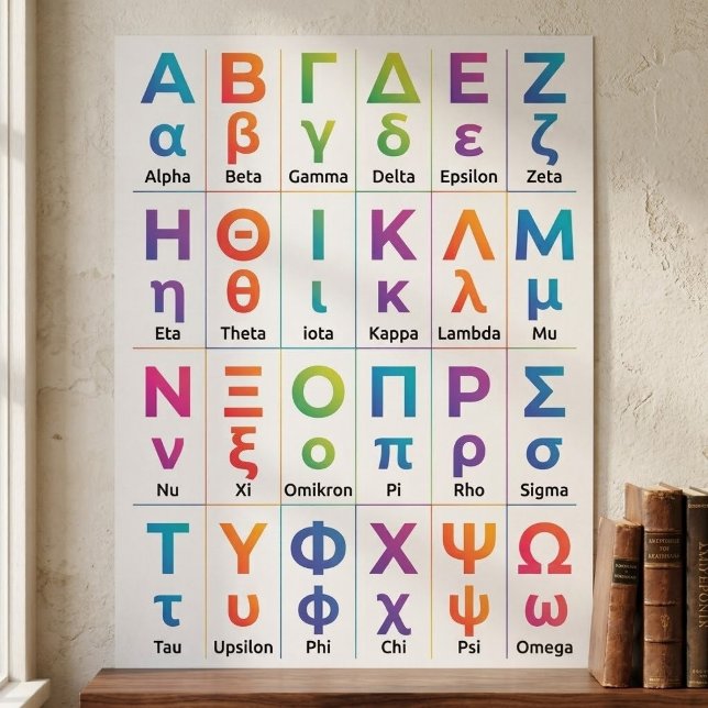 Affiche 24 Prononciation de l'alphabet grec - Lettres de G (Math science greek alphabet decor, Xi Nu letter poster template, Buy complete greek letters chart)
