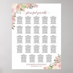 Affiche 24 Table Plan de Siège de Mariage Floral Rose Rust