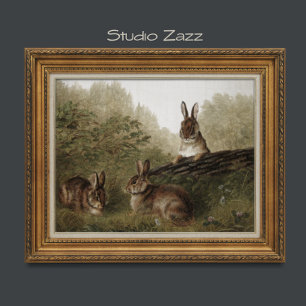 Affiche 24 x 18 '' Peinture Vintage de lapin