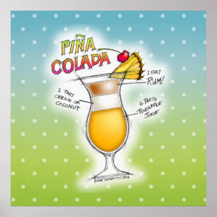 AFFICHE 24" X 24" - RECETTE DE PINA COLADA COCKTAI