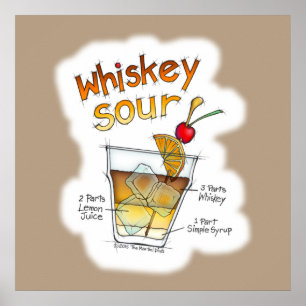 AFFICHE 24" X 24", RECETTE WHISKEY SOUR COCKTAIL A