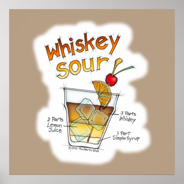 AFFICHE 24" X 24", RECETTE WHISKEY SOUR COCKTAIL A (Devant)