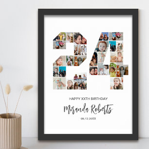 Affiche 24e anniversaire Numéro 24 Photo personnalisée Col