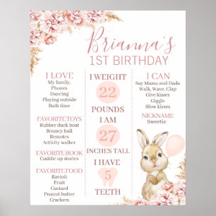 Affiche 24x30 Boho Bunny Floral 1er Anniversaire Jalon