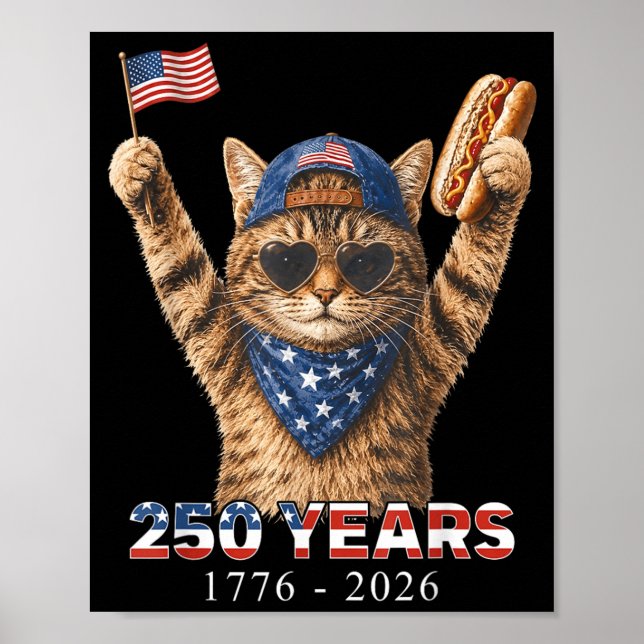 Affiche 250 Ans 1776 2026 Amoureux de chats drôle Drapeau  (Devant)
