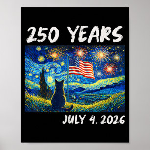 Affiche 250 Ans Chat Nuit Étoilée 4 Juillet 250ème