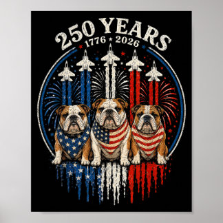 Affiche 250 Ans d'Amérique 1776 2026 Chien Bouledogue Angl