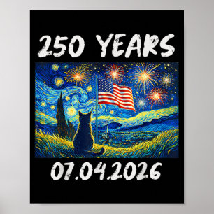 Affiche 250 ans nuit étoilée chat 4 juillet 250e