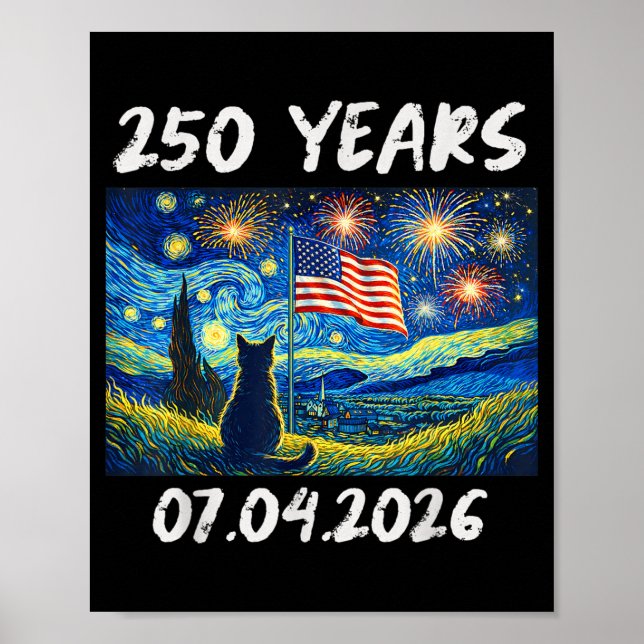 Affiche 250 ans nuit étoilée chat 4 juillet 250e (Devant)