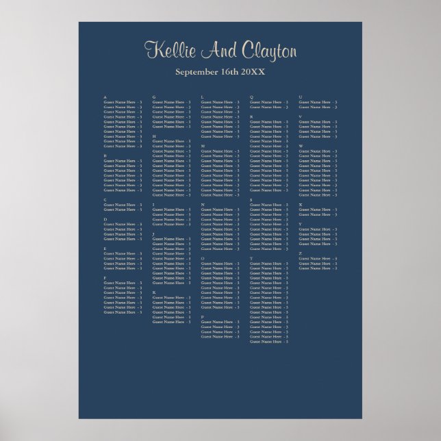 Affiche 250+ Classic Blue Simple Mariage Chart (Devant)